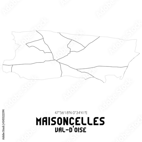 MAISONCELLES Val-d Oise. Minimalistic street map with black and white lines.