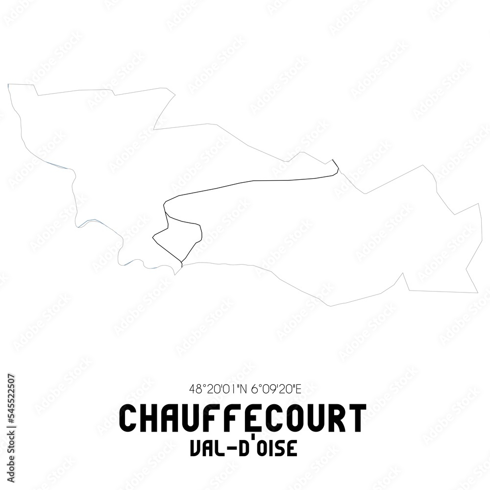 CHAUFFECOURT Val-d'Oise. Minimalistic street map with black and white lines.
