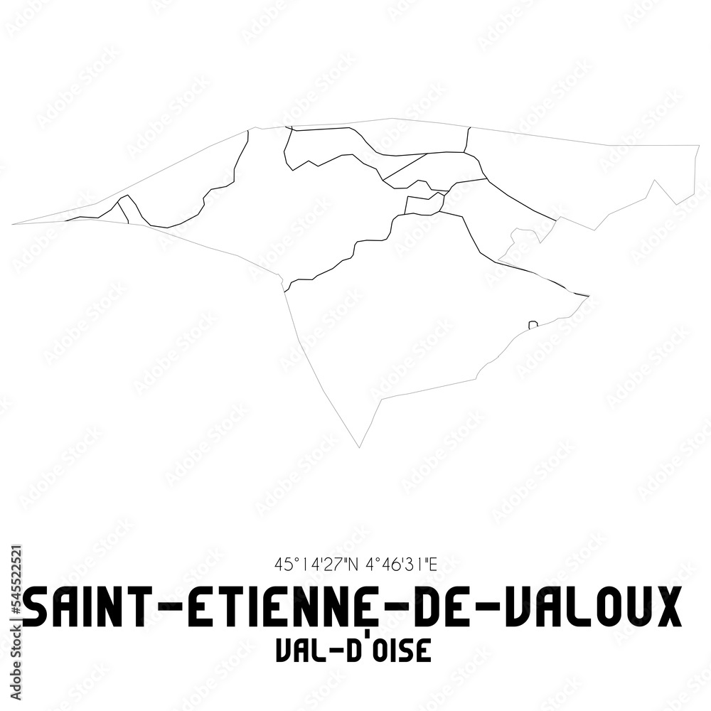 SAINT-ETIENNE-DE-VALOUX Val-d'Oise. Minimalistic street map with black and white lines. SAINT-ETIENNE-DE-VALOUX Val-d'Oise. Minimalistic street map with black and white lines.