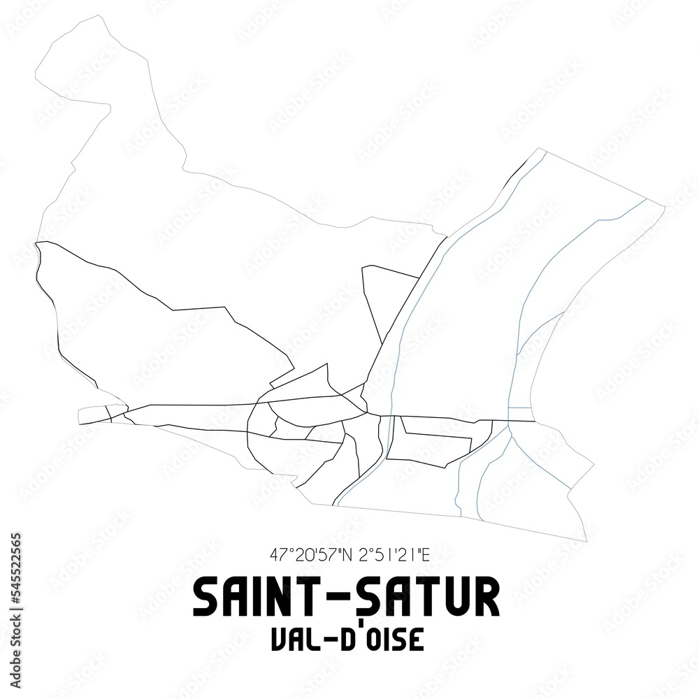 SAINT-SATUR Val-d'Oise. Minimalistic street map with black and white lines. SAINT-SATUR Val-d'Oise. Minimalistic street map with black and white lines.