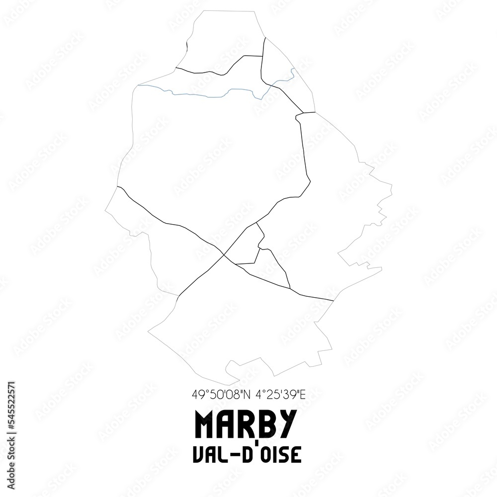 MARBY Val-d'Oise. Minimalistic street map with black and white lines.