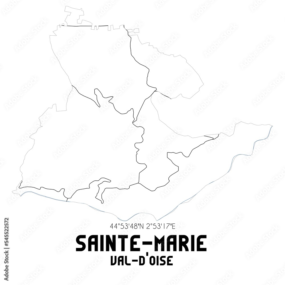 SAINTE-MARIE Val-d'Oise. Minimalistic street map with black and white lines.