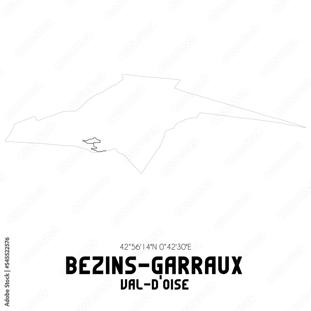 BEZINS-GARRAUX Val-d'Oise. Minimalistic street map with black and white lines. BEZINS-GARRAUX Val-d'Oise. Minimalistic street map with black and white lines.