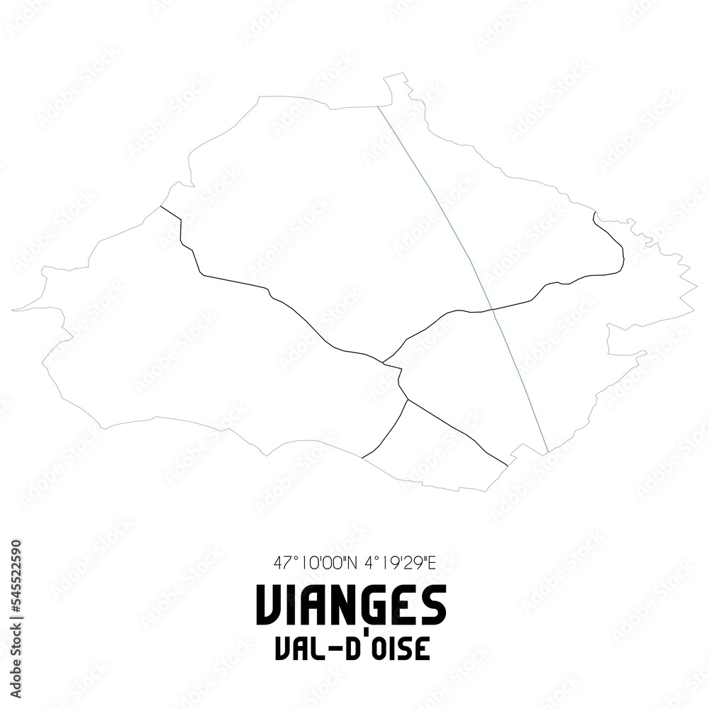 VIANGES Val-d'Oise. Minimalistic street map with black and white lines.