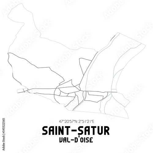 SAINT-SATUR Val-d'Oise. Minimalistic street map with black and white lines.