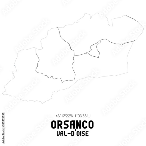 ORSANCO Val-d Oise. Minimalistic street map with black and white lines.