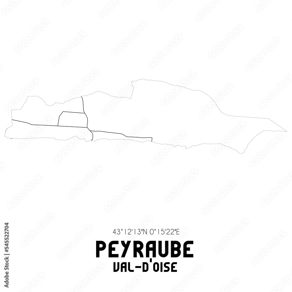 PEYRAUBE Val-d'Oise. Minimalistic street map with black and white lines. PEYRAUBE Val-d'Oise. Minimalistic street map with black and white lines.