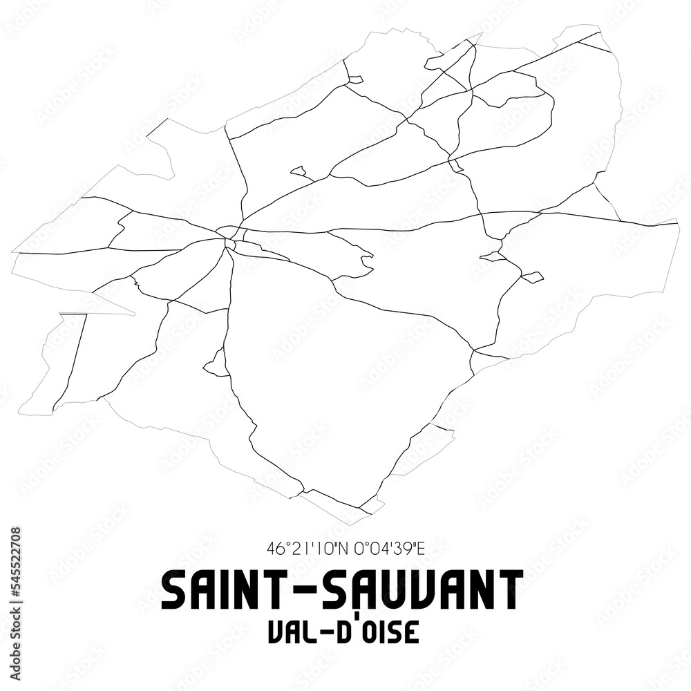 SAINT-SAUVANT Val-d'Oise. Minimalistic street map with black and white lines.