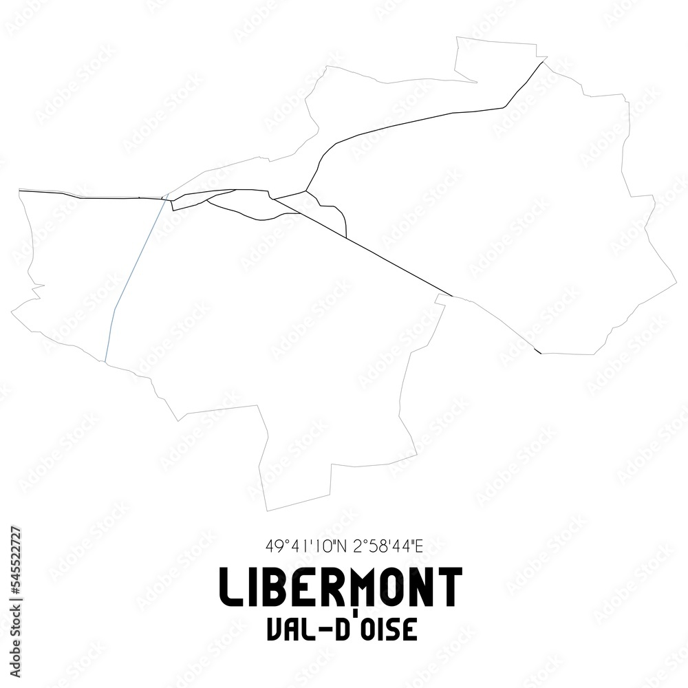 LIBERMONT Val-d'Oise. Minimalistic street map with black and white lines. LIBERMONT Val-d'Oise. Minimalistic street map with black and white lines.