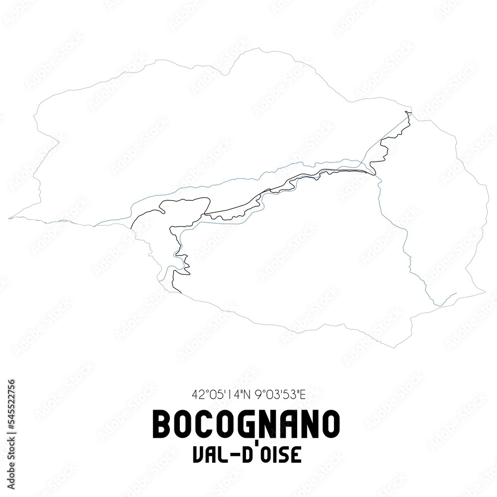 BOCOGNANO Val-d'Oise. Minimalistic street map with black and white lines.