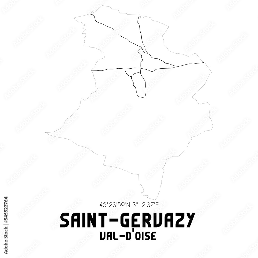 SAINT-GERVAZY Val-d'Oise. Minimalistic street map with black and white lines.
