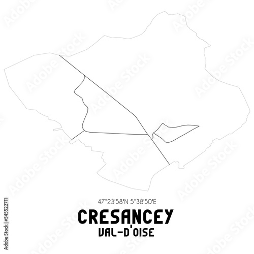 CRESANCEY Val-d Oise. Minimalistic street map with black and white lines.