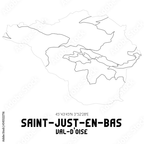 SAINT-JUST-EN-BAS Val-d'Oise. Minimalistic street map with black and white lines.