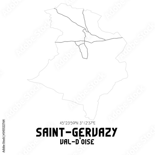SAINT-GERVAZY Val-d'Oise. Minimalistic street map with black and white lines.
