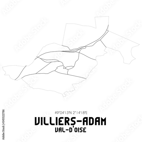 VILLIERS-ADAM Val-d Oise. Minimalistic street map with black and white lines.