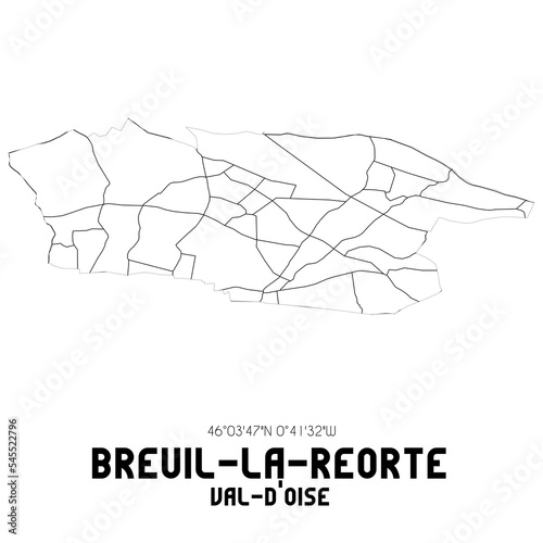 BREUIL-LA-REORTE Val-d'Oise. Minimalistic street map with black and white lines.