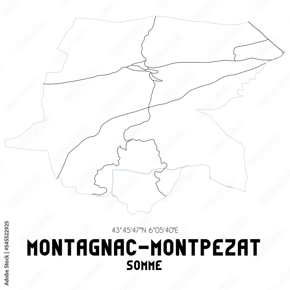 MONTAGNAC-MONTPEZAT Somme. Minimalistic street map with black and white lines.