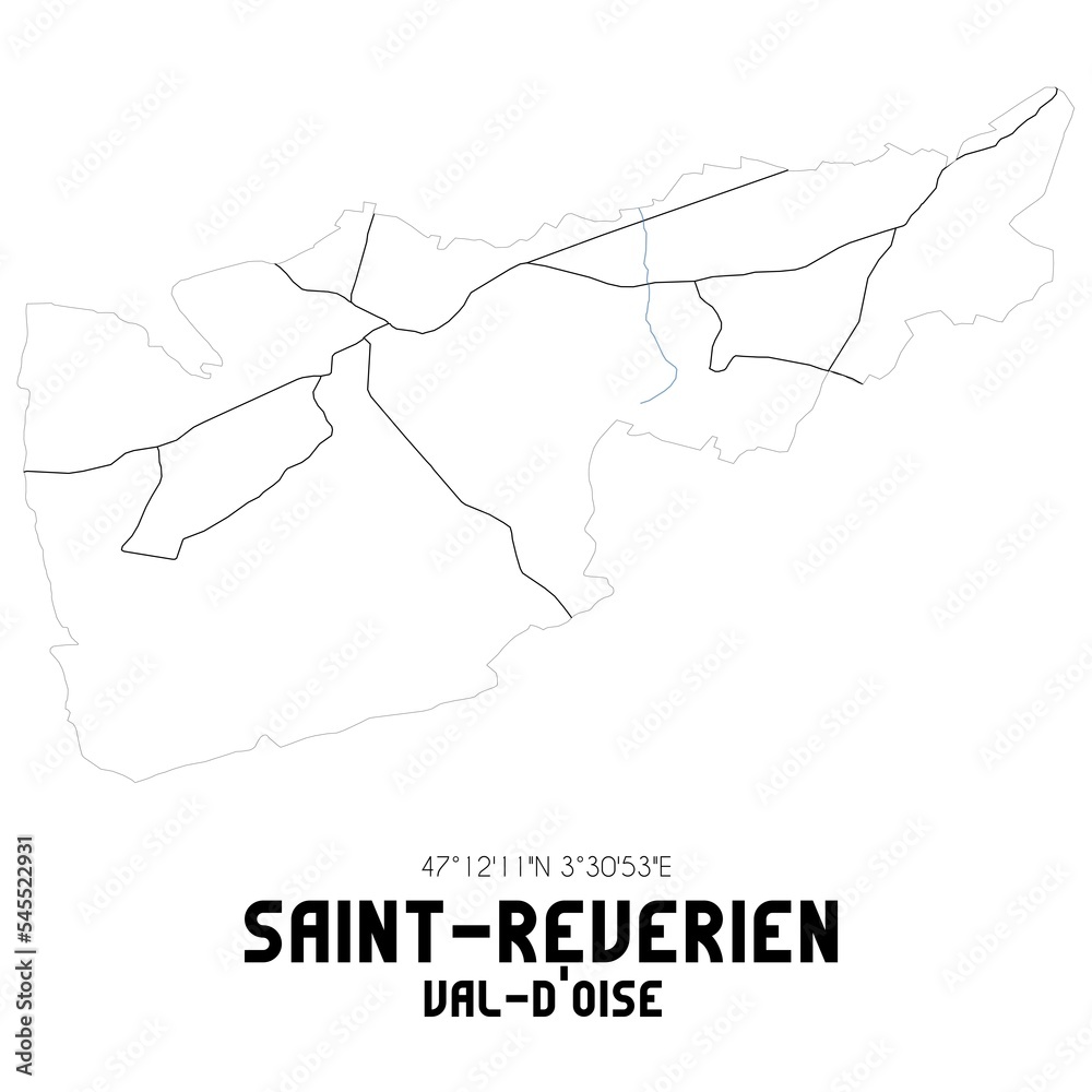 SAINT-REVERIEN Val-d'Oise. Minimalistic street map with black and white lines.