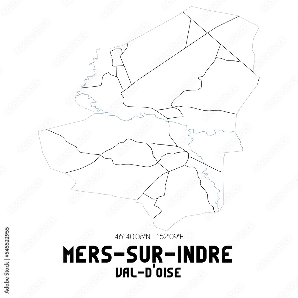 MERS-SUR-INDRE Val-d'Oise. Minimalistic street map with black and white lines.