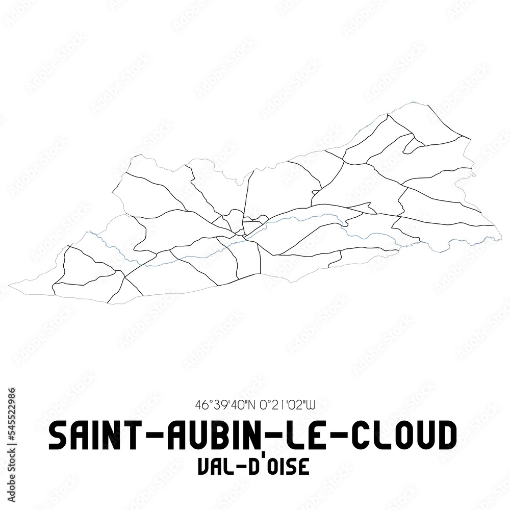 SAINT-AUBIN-LE-CLOUD Val-d'Oise. Minimalistic street map with black and white lines.