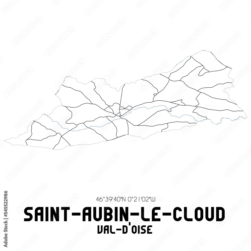 SAINT-AUBIN-LE-CLOUD Val-d'Oise. Minimalistic street map with black and white lines. SAINT-AUBIN-LE-CLOUD Val-d'Oise. Minimalistic street map with black and white lines.