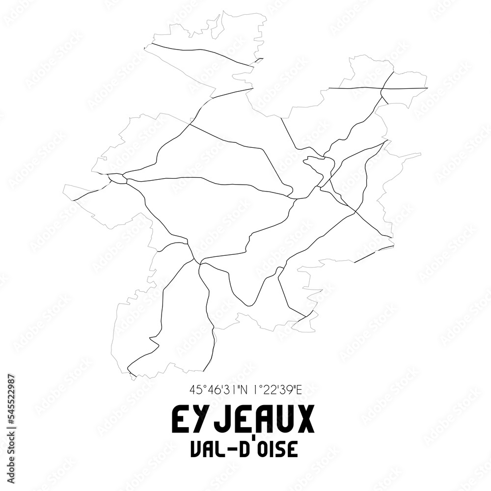 EYJEAUX Val-d'Oise. Minimalistic street map with black and white lines.