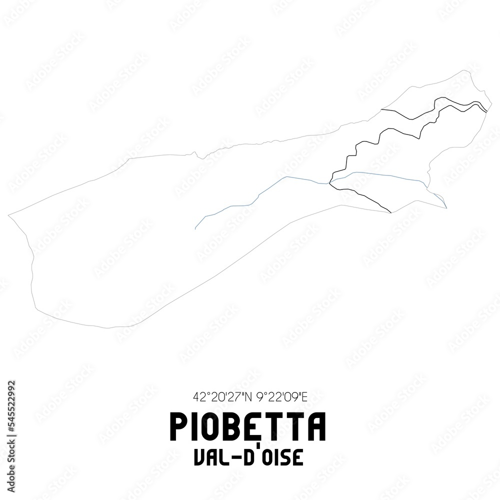 PIOBETTA Val-d'Oise. Minimalistic street map with black and white lines.