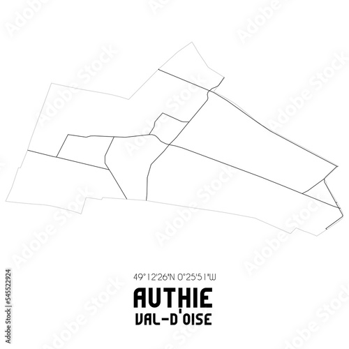 AUTHIE Val-d'Oise. Minimalistic street map with black and white lines.
