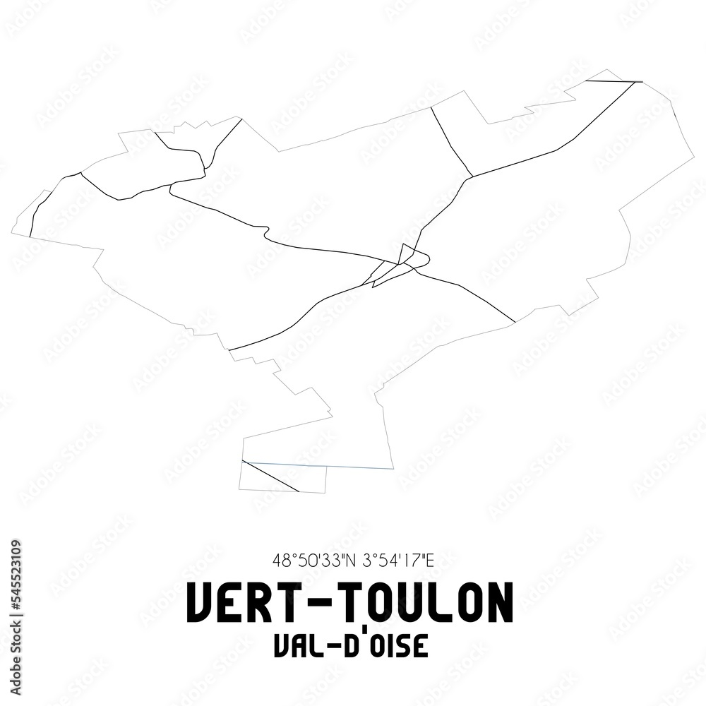 VERT-TOULON Val-d'Oise. Minimalistic street map with black and white lines. VERT-TOULON Val-d'Oise. Minimalistic street map with black and white lines.