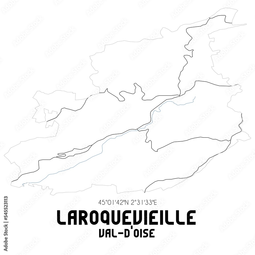 LAROQUEVIEILLE Val-d'Oise. Minimalistic street map with black and white lines.