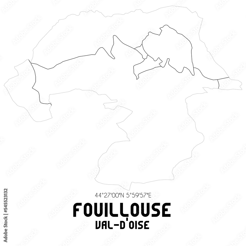 FOUILLOUSE Val-d'Oise. Minimalistic street map with black and white lines.