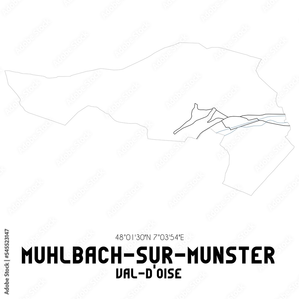 MUHLBACH-SUR-MUNSTER Val-d'Oise. Minimalistic street map with black and white lines. MUHLBACH-SUR-MUNSTER Val-d'Oise. Minimalistic street map with black and white lines.