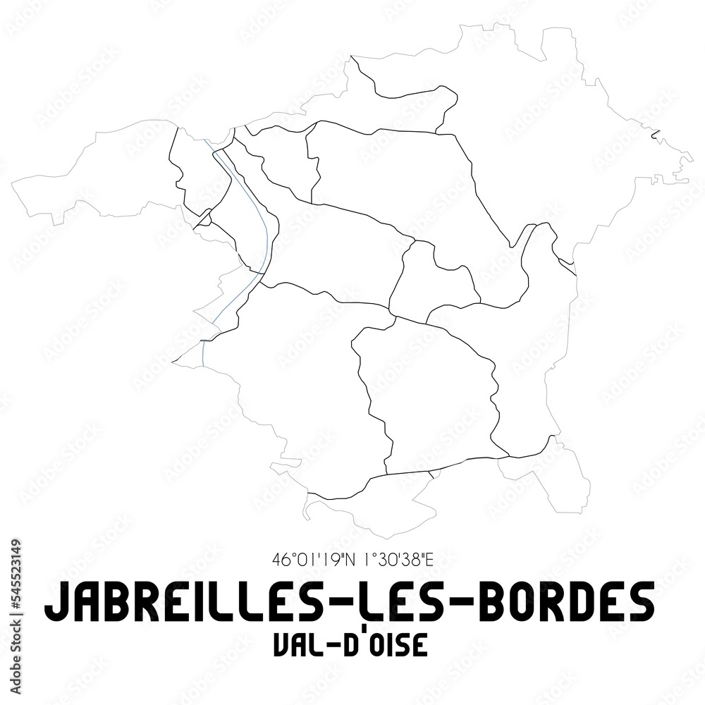 JABREILLES-LES-BORDES Val-d'Oise. Minimalistic street map with black and white lines. JABREILLES-LES-BORDES Val-d'Oise. Minimalistic street map with black and white lines.