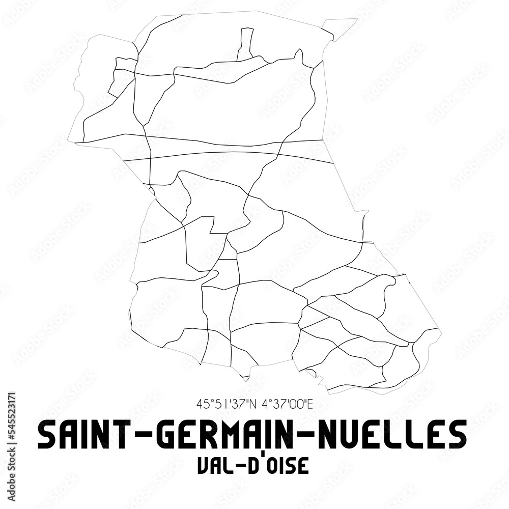 SAINT-GERMAIN-NUELLES Val-d'Oise. Minimalistic street map with black and white lines. SAINT-GERMAIN-NUELLES Val-d'Oise. Minimalistic street map with black and white lines.