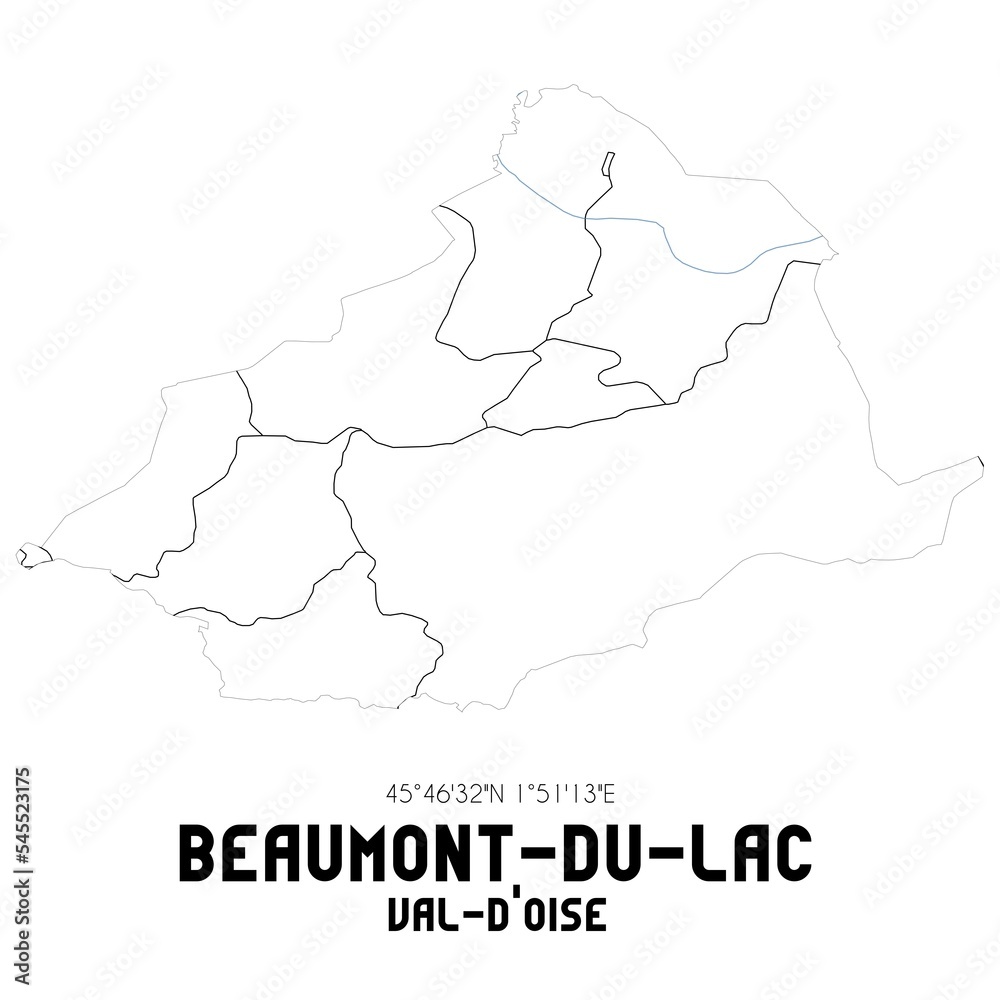 BEAUMONT-DU-LAC Val-d'Oise. Minimalistic street map with black and white lines.