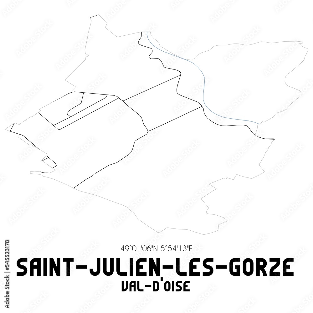 SAINT-JULIEN-LES-GORZE Val-d'Oise. Minimalistic street map with black and white lines.