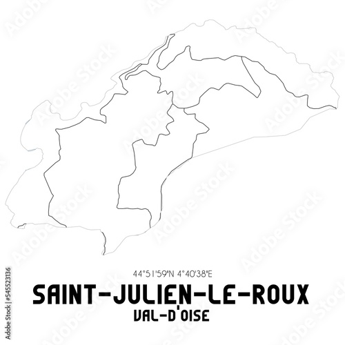 SAINT-JULIEN-LE-ROUX Val-d Oise. Minimalistic street map with black and white lines.