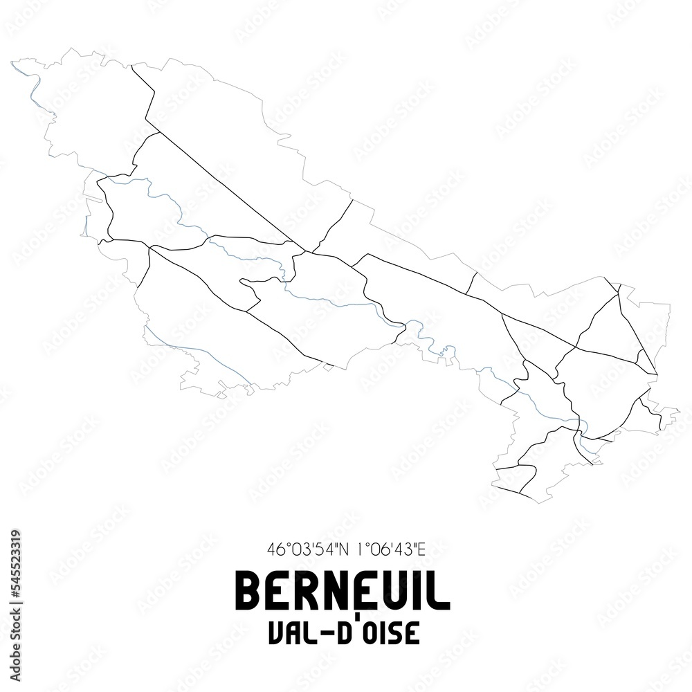 BERNEUIL Val-d'Oise. Minimalistic street map with black and white lines.