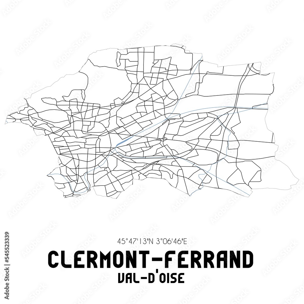 CLERMONT-FERRAND Val-d'Oise. Minimalistic street map with black and white lines.