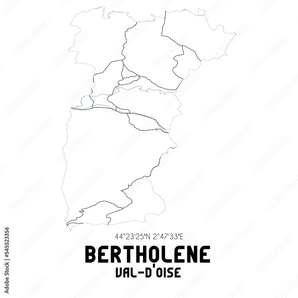 BERTHOLENE Val-d'Oise. Minimalistic street map with black and white lines.
