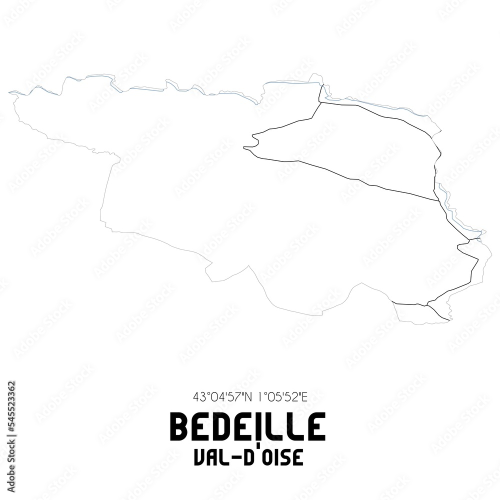 BEDEILLE Val-d'Oise. Minimalistic street map with black and white lines.