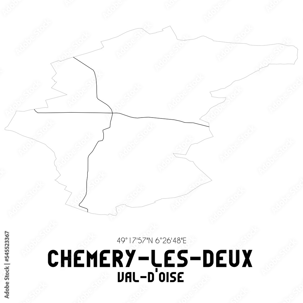 CHEMERY-LES-DEUX Val-d'Oise. Minimalistic street map with black and white lines.