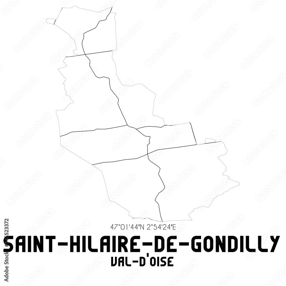 SAINT-HILAIRE-DE-GONDILLY Val-d'Oise. Minimalistic street map with black and white lines.