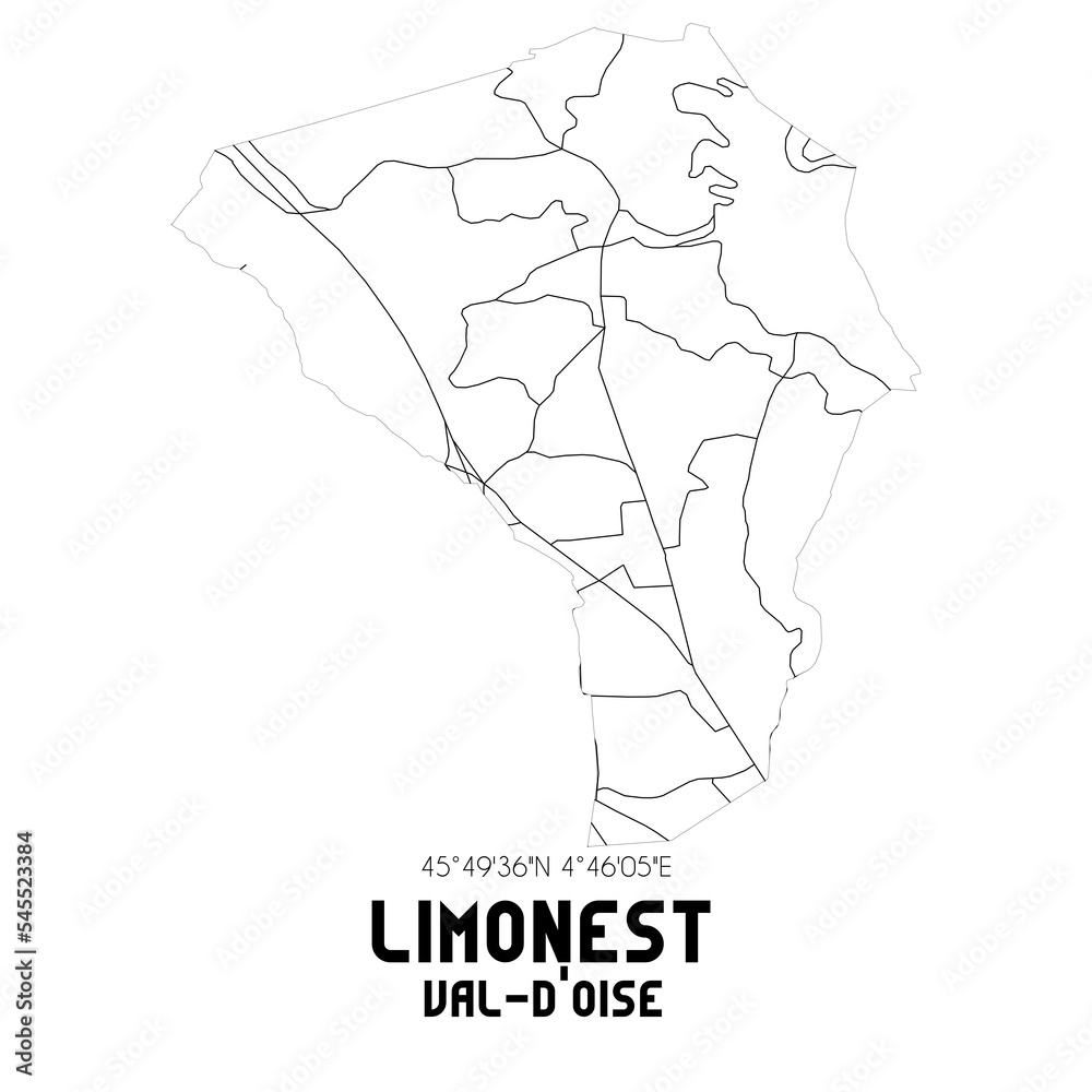 LIMONEST Val-d'Oise. Minimalistic street map with black and white lines.