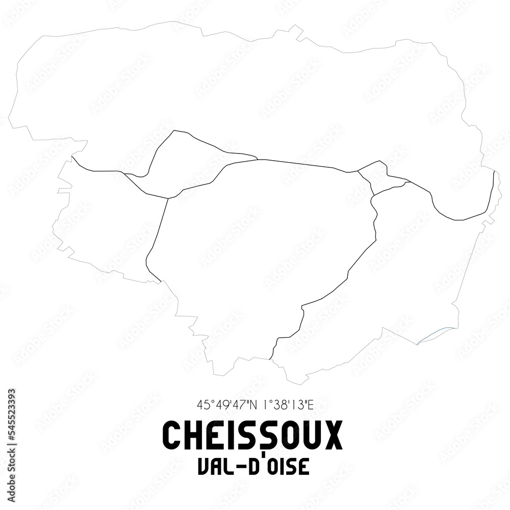 CHEISSOUX Val-d'Oise. Minimalistic street map with black and white lines.