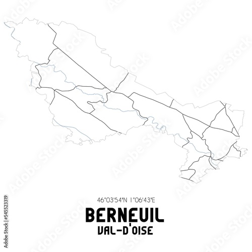 BERNEUIL Val-d Oise. Minimalistic street map with black and white lines.