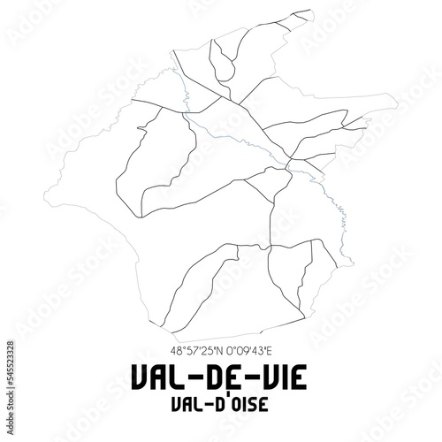 VAL-DE-VIE Val-d'Oise. Minimalistic street map with black and white lines.