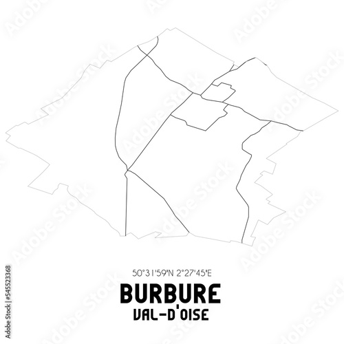 BURBURE Val-d'Oise. Minimalistic street map with black and white lines.