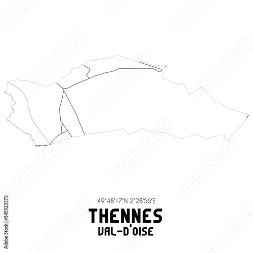 THENNES Val-d'Oise. Minimalistic street map with black and white lines.