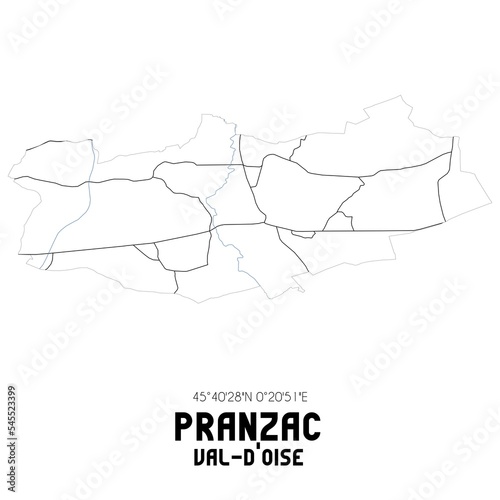 PRANZAC Val-d'Oise. Minimalistic street map with black and white lines.